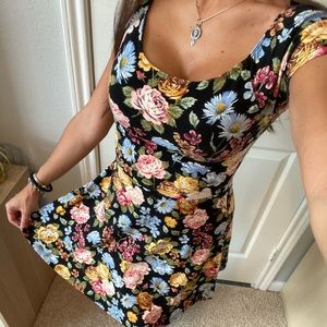 Forever 21 skater printed flowered black dress